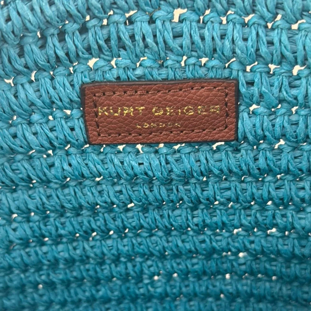 Kurt Geiger Chelsea Blue Raffia Tote Bag with Chain Handles